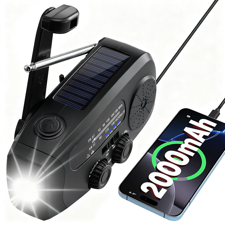 Kurbelradio, Radio mit Kurbel und Solar Notfall Ausrüstung, Notfallradio Emergency 2000mAh Power Ban