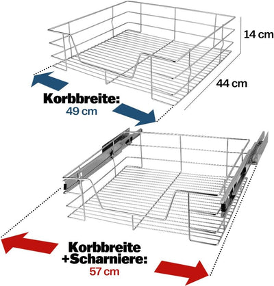 3x Casaria Teleskopschublade 60cm Schrankbreite Küchenschublade Korbauszug Schrankauszug Schlafzimme