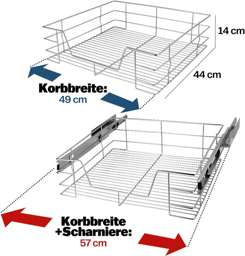 3x Casaria Teleskopschublade 60cm Schrankbreite Küchenschublade Korbauszug Schrankauszug Schlafzimme