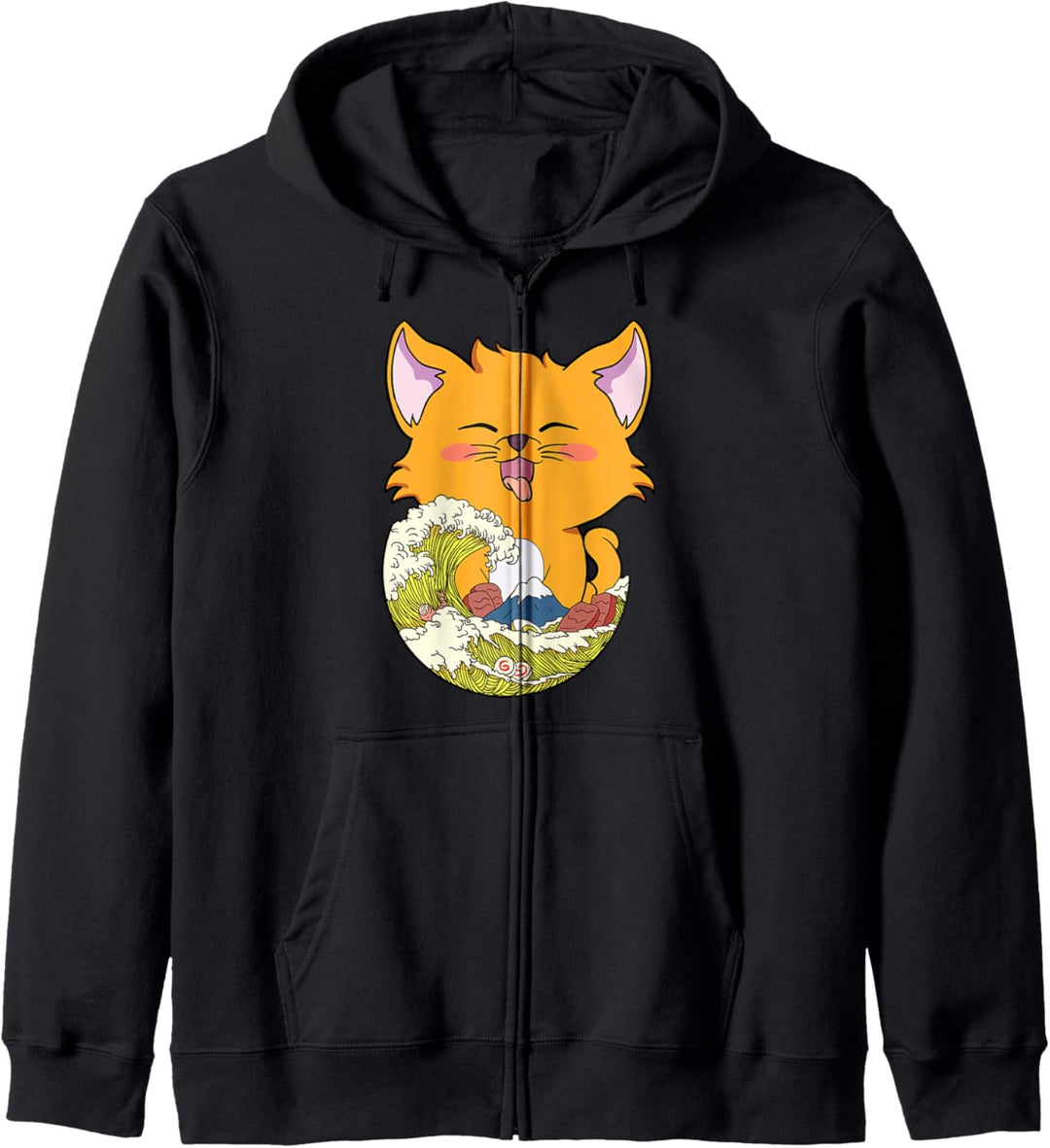 Kawaii Katze Anime Neko Cat Otaku Sea Wave Nudeln Kapuzenjacke