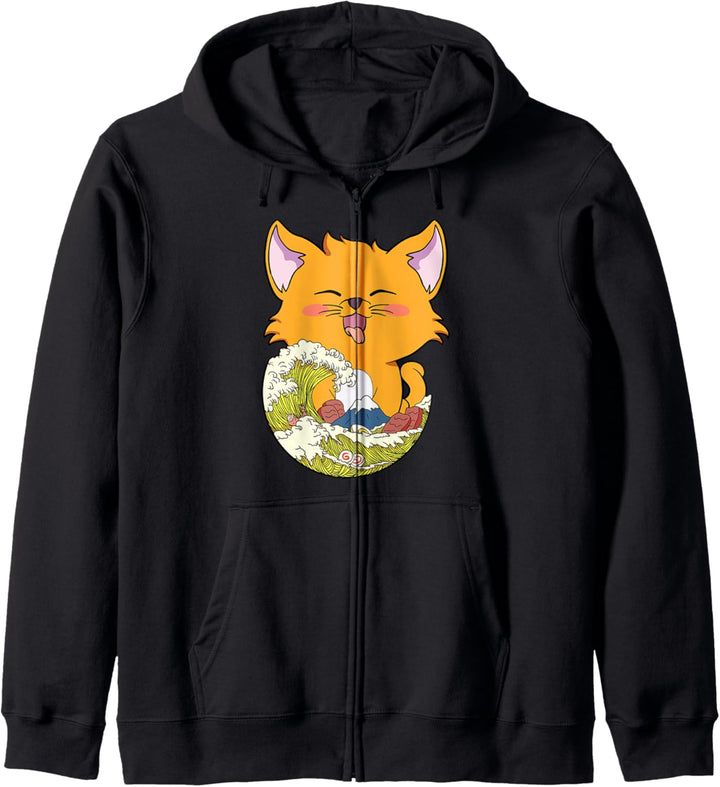 Kawaii Katze Anime Neko Cat Otaku Sea Wave Nudeln Kapuzenjacke
