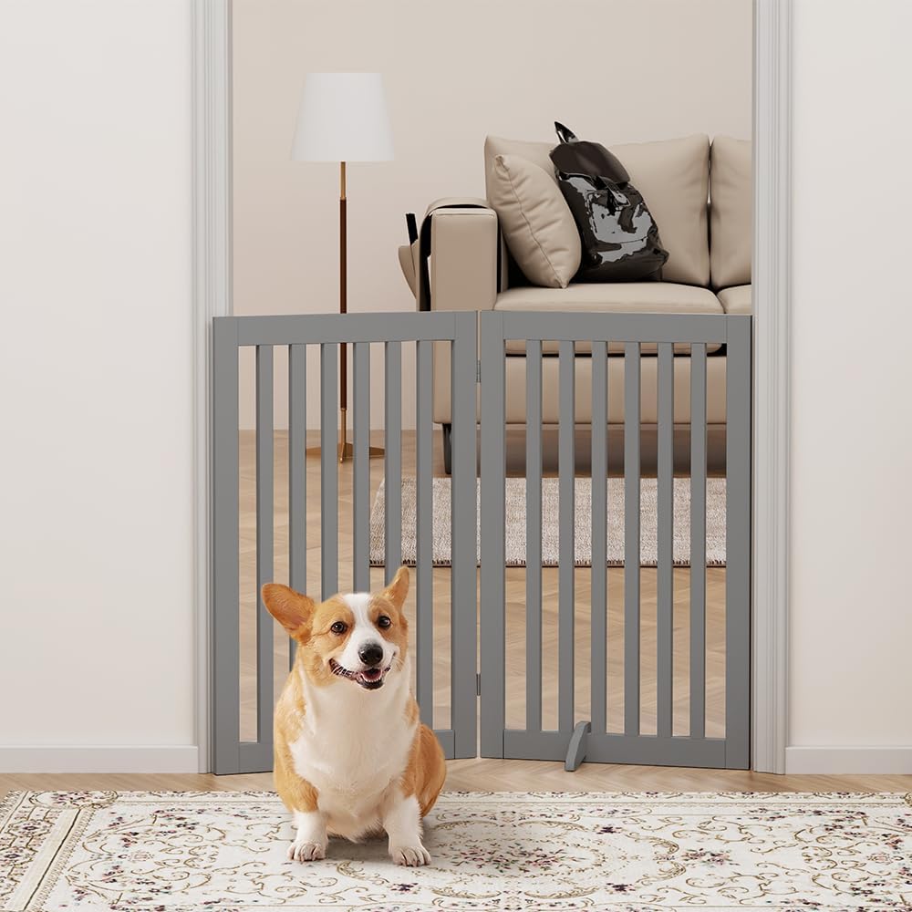 unipaws 91 cm hohes freistehendes Absperrgitter für Hunde und Katzen aus Holz, faltbar und erweiterb