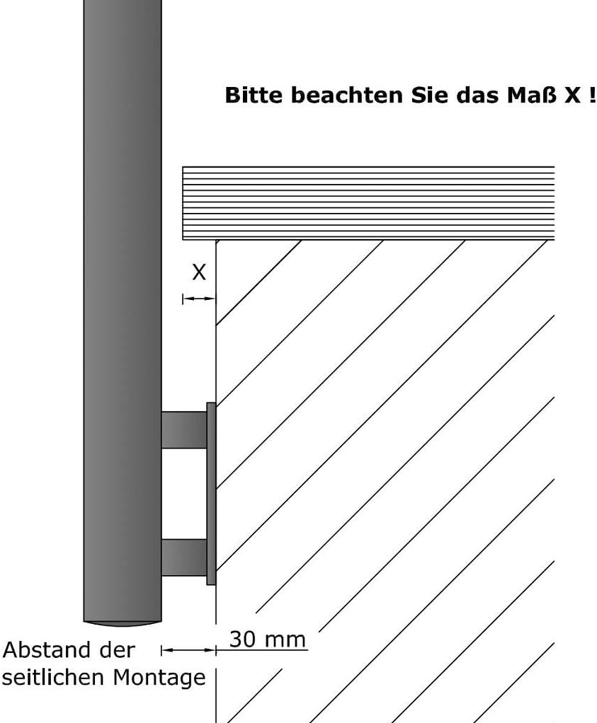 einzelner Edelstahl Geländer Handlaufpfosten für seitliche Montage 0 Streben Seitenabstand 30mm 1 Pf