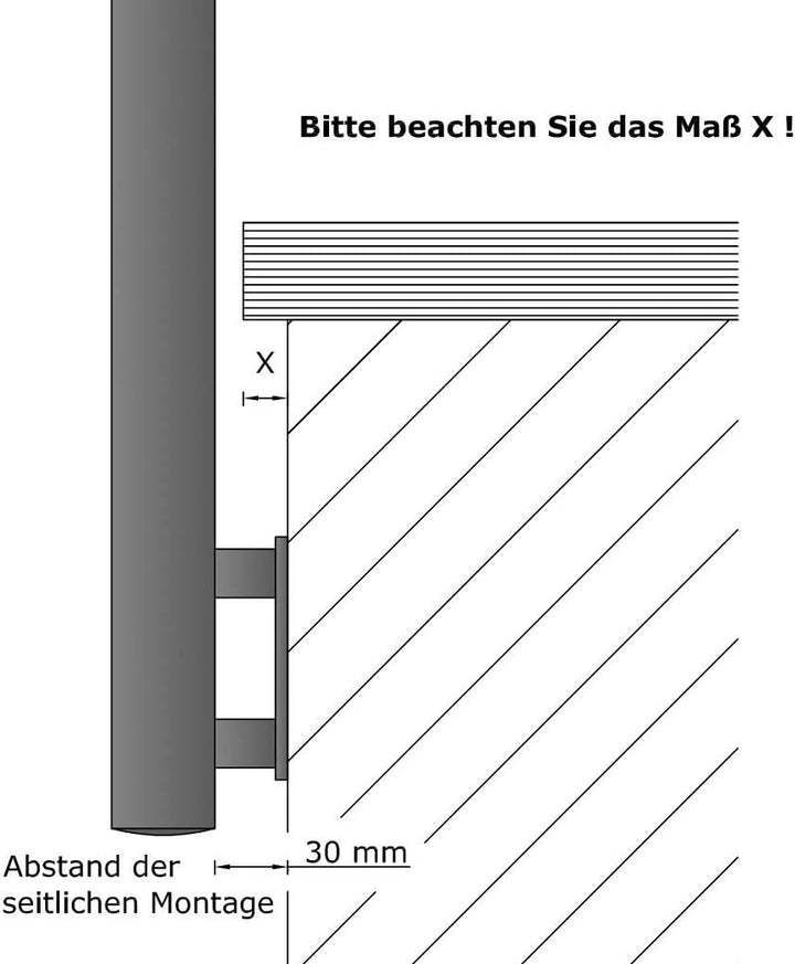 einzelner Edelstahl Geländer Handlaufpfosten für seitliche Montage 0 Streben Seitenabstand 30mm 1 Pf