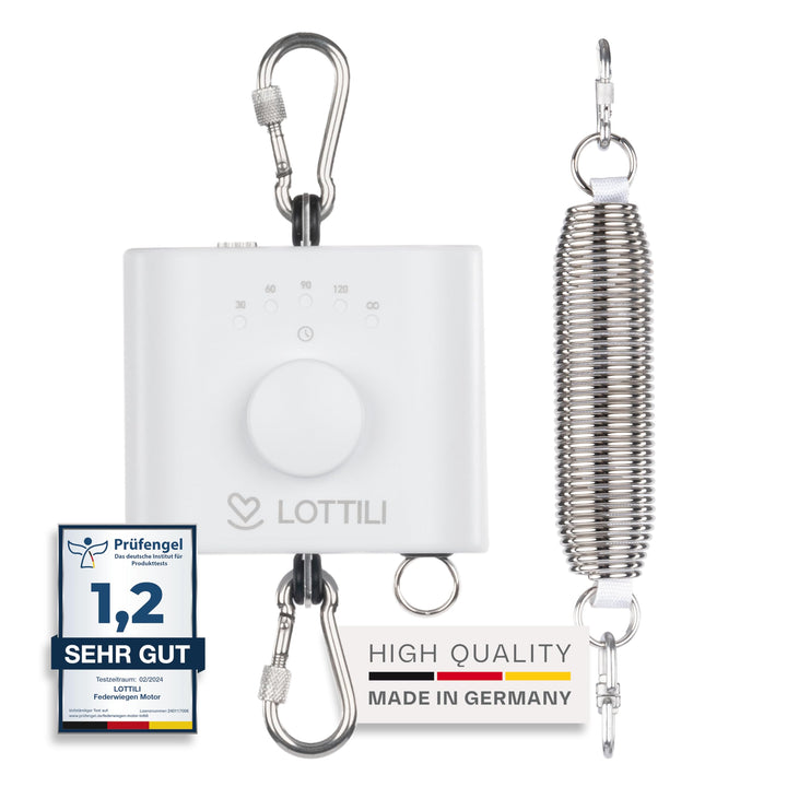 Lottili Federwiegen Motor | lautlos & selbstlernend | mit Timer & Dauermodus | fein einstellbare Sch
