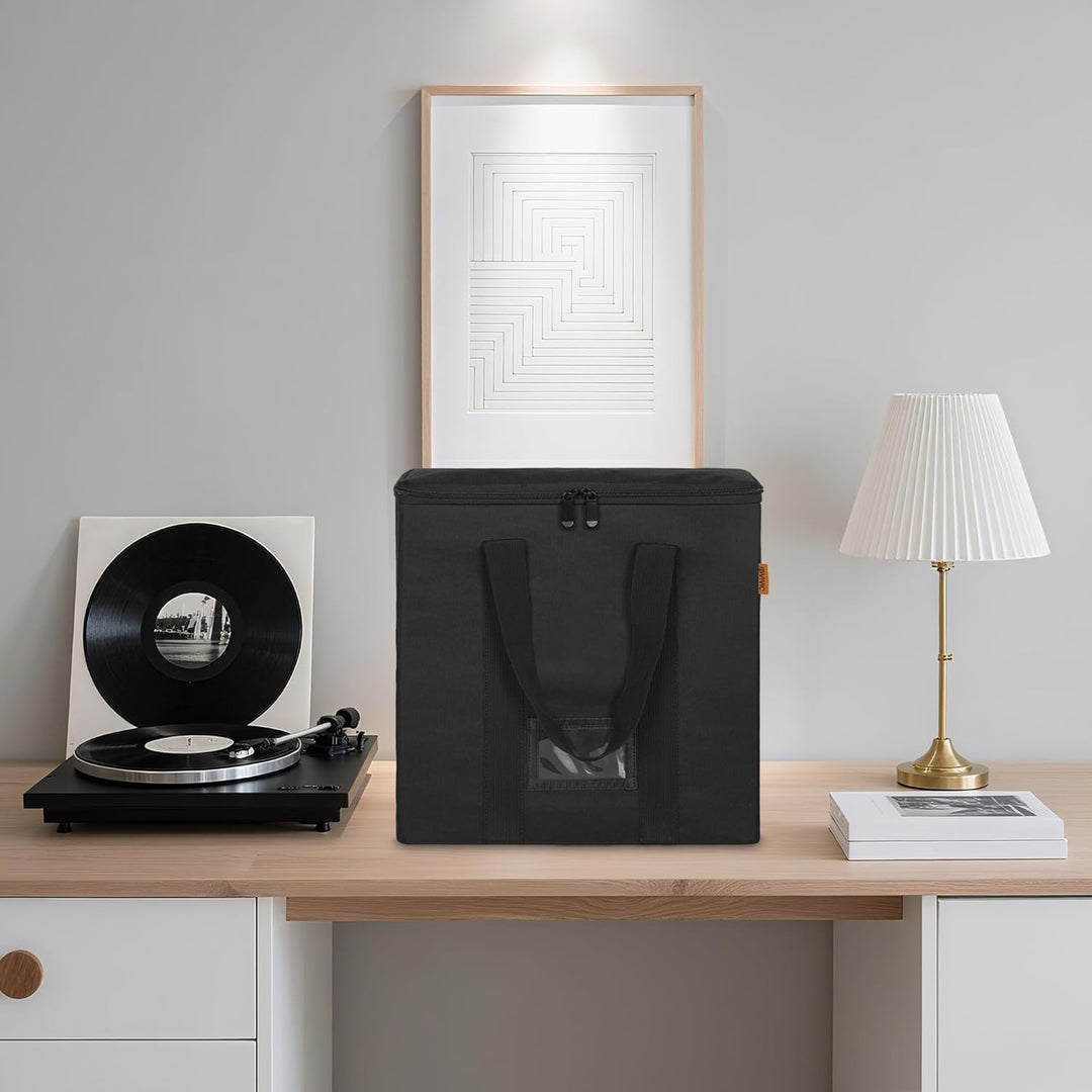 Vinyl-Schallplatten-Aufbewahrungsbox mit Reissverschlüsse, Klappbare Plattenkoffer für LP-Schallplat