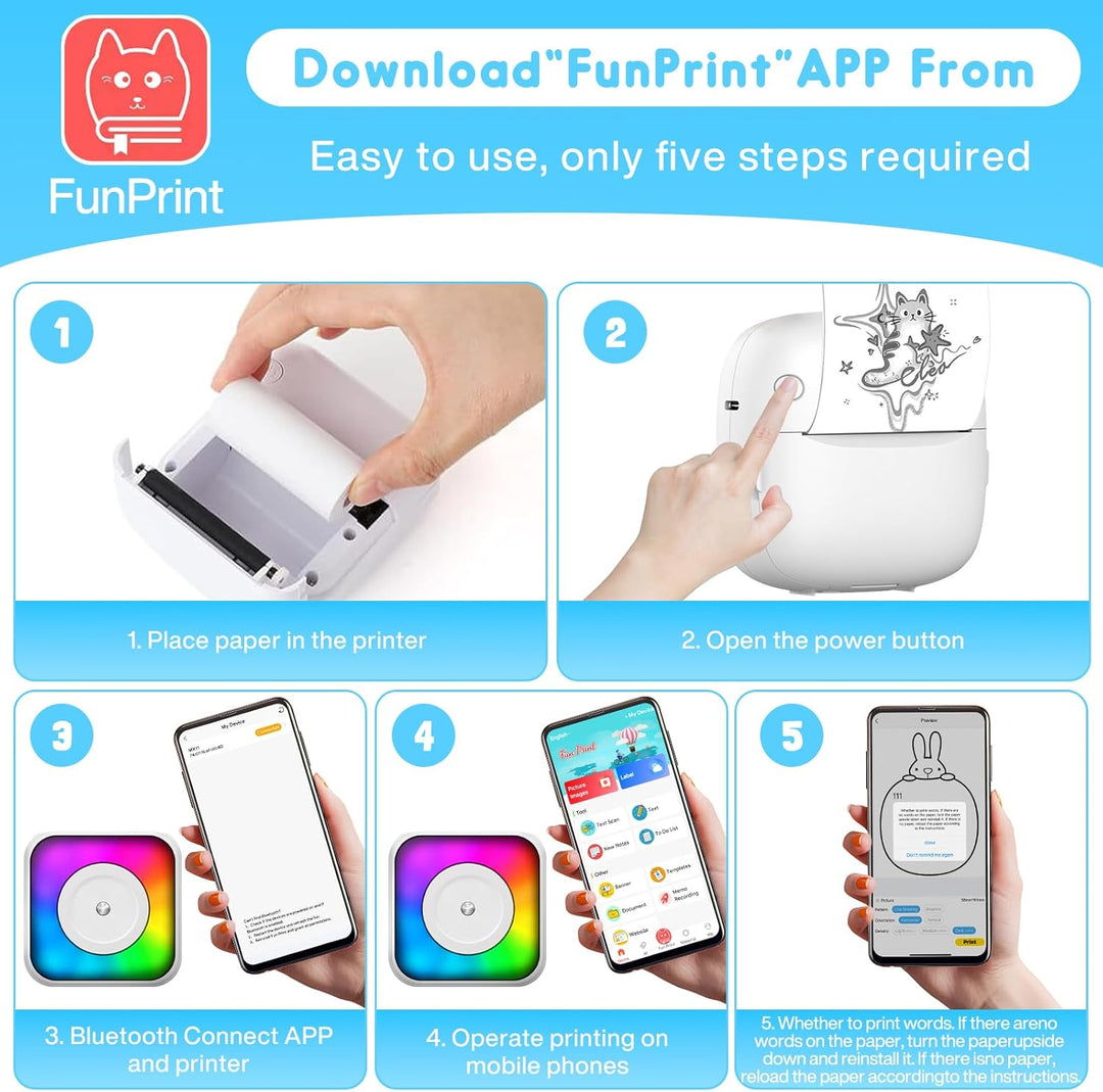 Mini Drucker, Tragbarer Mini Fotodrucker Thermodrucker Smartphone Taschendrucker, Mobiler Fotodrucke