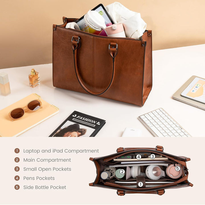 LOVEVOOK Laptoptasche Damen Handtasche Grosse 17.3 Zoll PU Leder Shopper Tasche Woman Shoulder Cross
