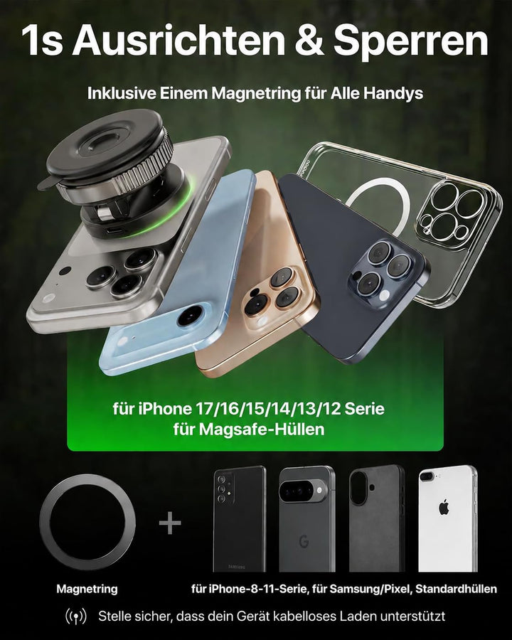YOSH für MagSafe Autohalterung mit Ladefunktion, [300N Vakuum-Saugnapf & 22×N55 Magnete], 15W Schnel