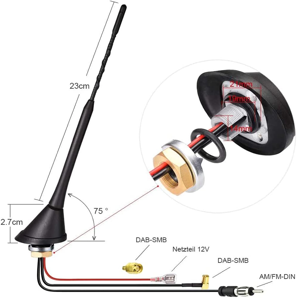 Eightwood Aktive DAB/DAB+ Antenne Auto Digital Radio FM/AM Kombi Dachantenne Autoantenne mit Verstär