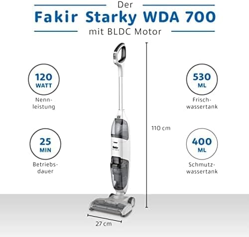 Fakir Starky WDA 700 - Schnurloser Nass- & Trockensauger mit Wischfunktion I 3-in-1-Bodenreiniger fü
