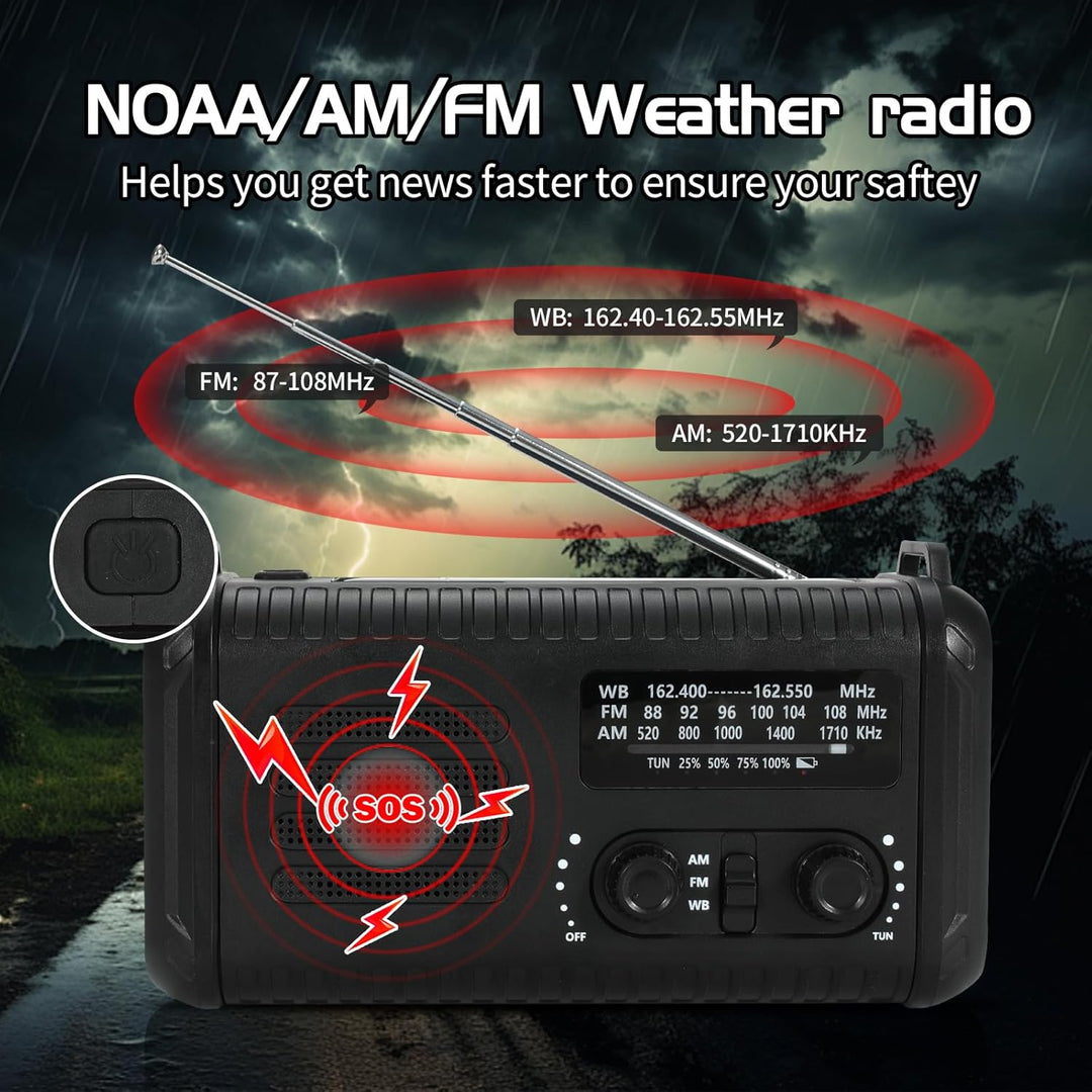 Notfallradio, Crank Wetterradio, 20000mAh Solarradio, Hand Kurbelradio mit AM/FM/NOAA, tragbares Rad