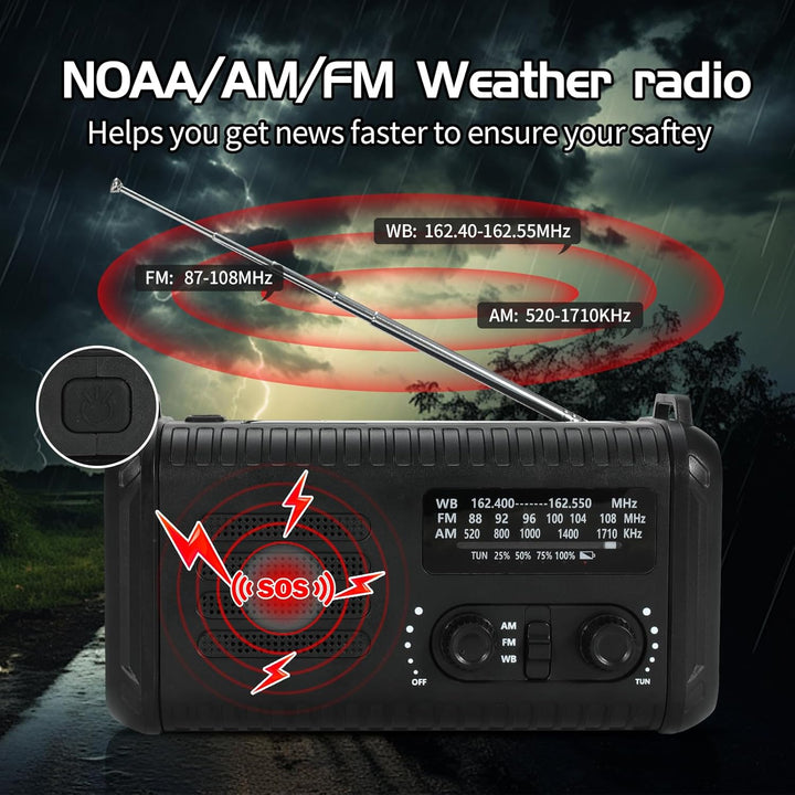 Notfallradio, Crank Wetterradio, 20000mAh Solarradio, Hand Kurbelradio mit AM/FM/NOAA, tragbares Rad