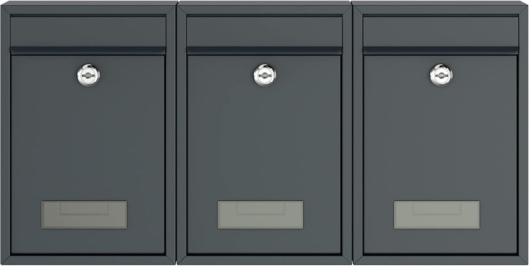 BASI | 3er Set Briefkasten | Wandbriefkasten Kompaktbriefkasten | DIN B5 | Namensschild jeweils 2 Sc