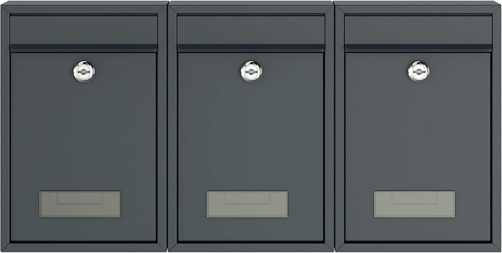 BASI | 3er Set Briefkasten | Wandbriefkasten Kompaktbriefkasten | DIN B5 | Namensschild jeweils 2 Sc