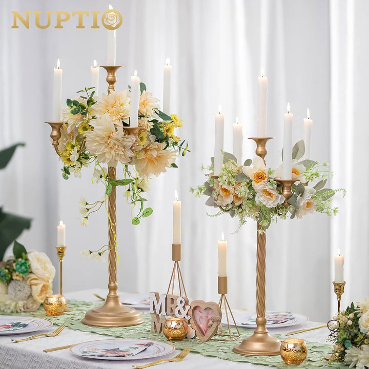 Nuptio Kandelaber Kerzenständer Gold: 53cm Vintage Metall Kandelaber für Tisch Tafelaufsatz Candlear