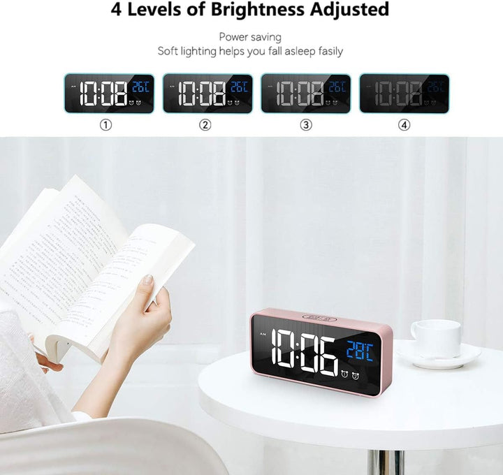 HOMVILLA Wecker, Wecker Digital mit Grosse LED Temperaturanzeige, Digitaler Wecker mit Dual Alarm, S