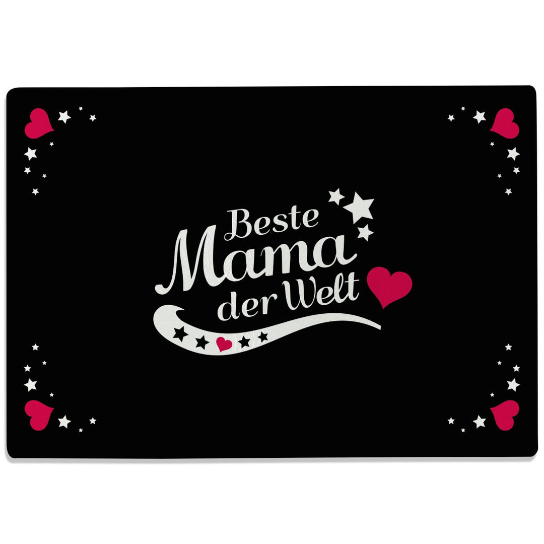 Glasschneidebrett mit Schriftzug „Beste Mama der Welt“ - Desgin wählbar - Glasschneideplatte, Schnei