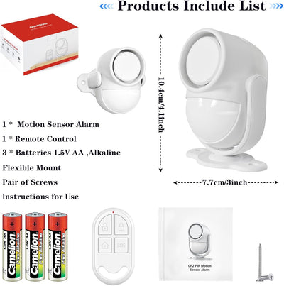PANAMALAR PIR Bewegungssensor, Bewegungsmelder Alarm mit Fernbedienung 125 dB/26ft,Haus Sicherheitsa