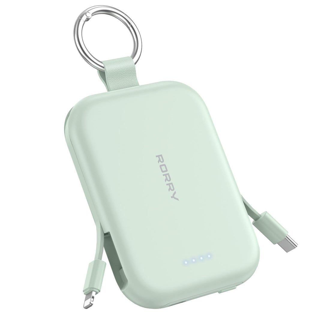 RORRY CharmGo Powerbank,5000mAh Power Bank mit Integriertem USB C Kabel | Tragbarer Externer Akku mi