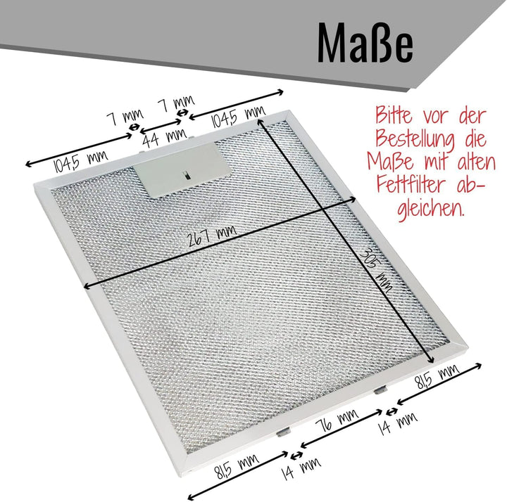 2x Metallfettfilter für Dunstabzugshaube 305x267mm Filtergitter für AEG Electrolux 405525042-9 40552