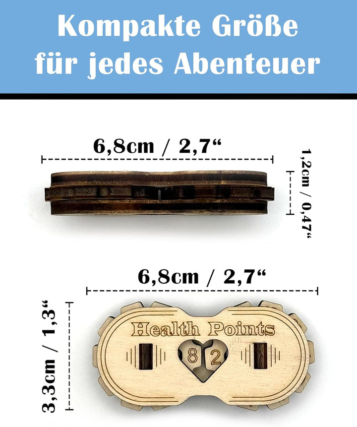 DND HP-Tracker aus Holz - Lebenspunkte-Zähler für Tabletop & RPGs - Perfekt für Dungeon Master & Spi