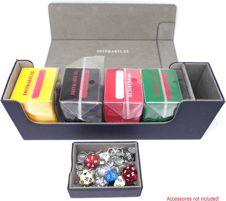 docsmagic.de Premium Magnetic Tray Long Box Dark Blue Medium + 3 Flip Boxes - Dunkelblau Medium + 3