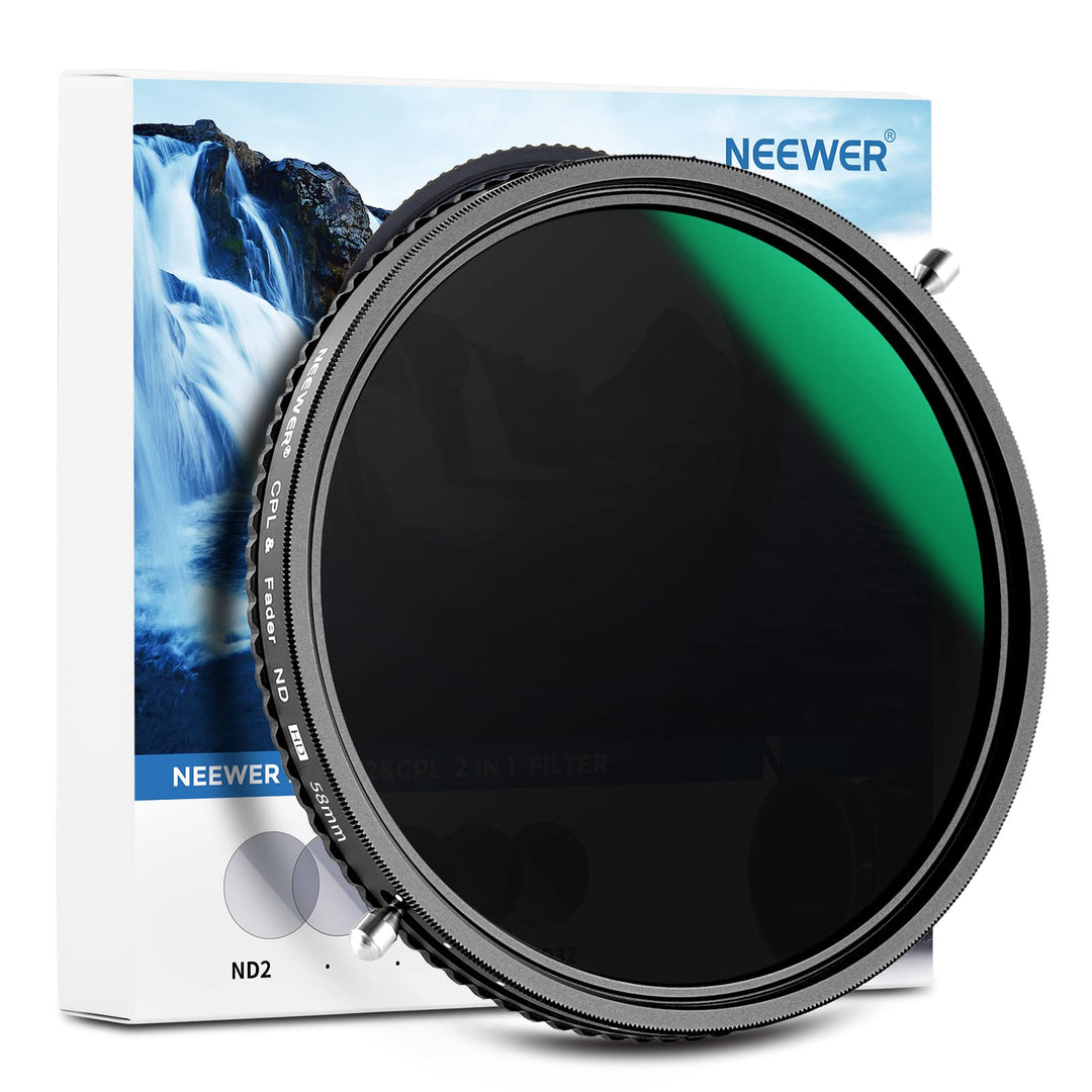 NEEWER 2 in 1 58mm Variable ND Filter ND2-ND32&amp;CPL (Zirkular Polfilter) No X Cross Variabel Graufilt