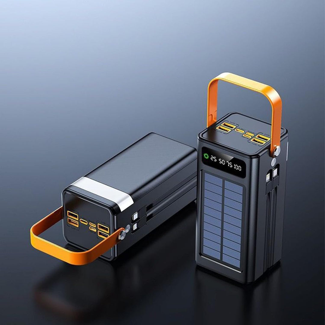 Solar Ladegerät, 120W Outdoor Powerbank, 50000mAh Überlebensausrüstung mit Licht 4 Ausgänge 3 Eingän
