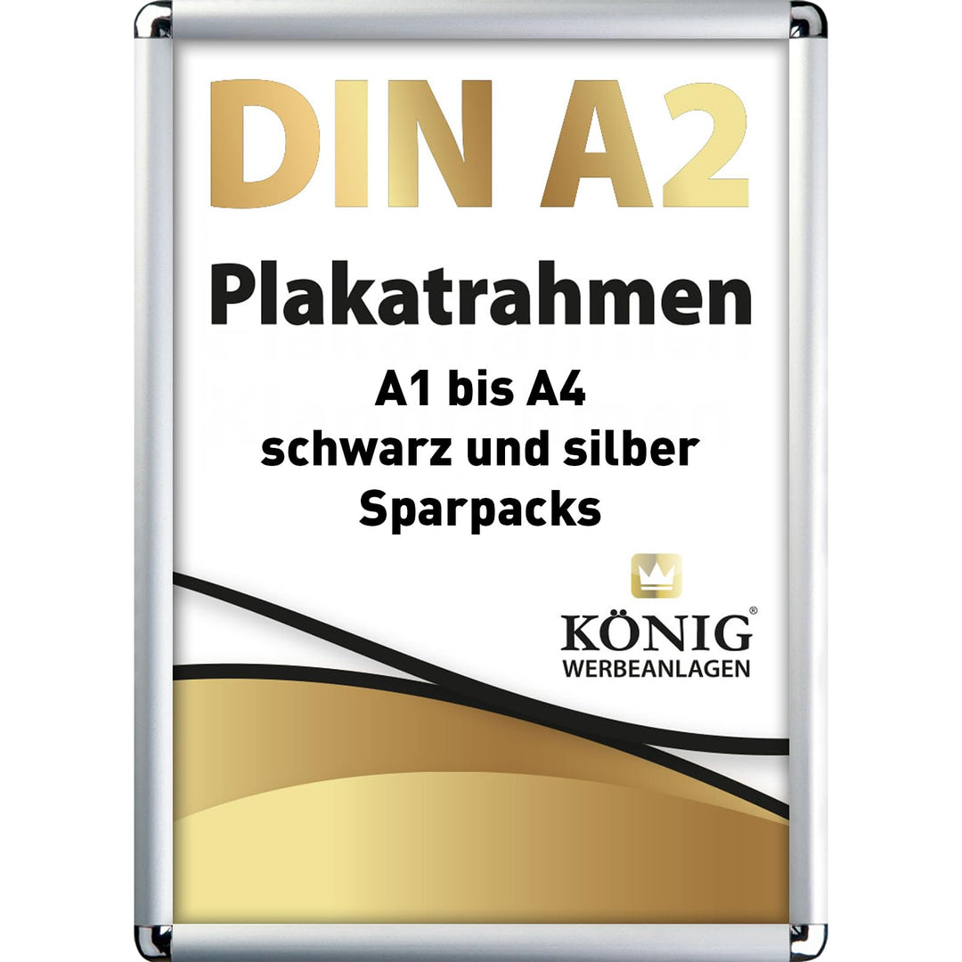 5 Plakatrahmen DIN A2 | abgerundete Ecken | 25mm Alu Profil, Silber | inkl. entspiegelter Schutzsche