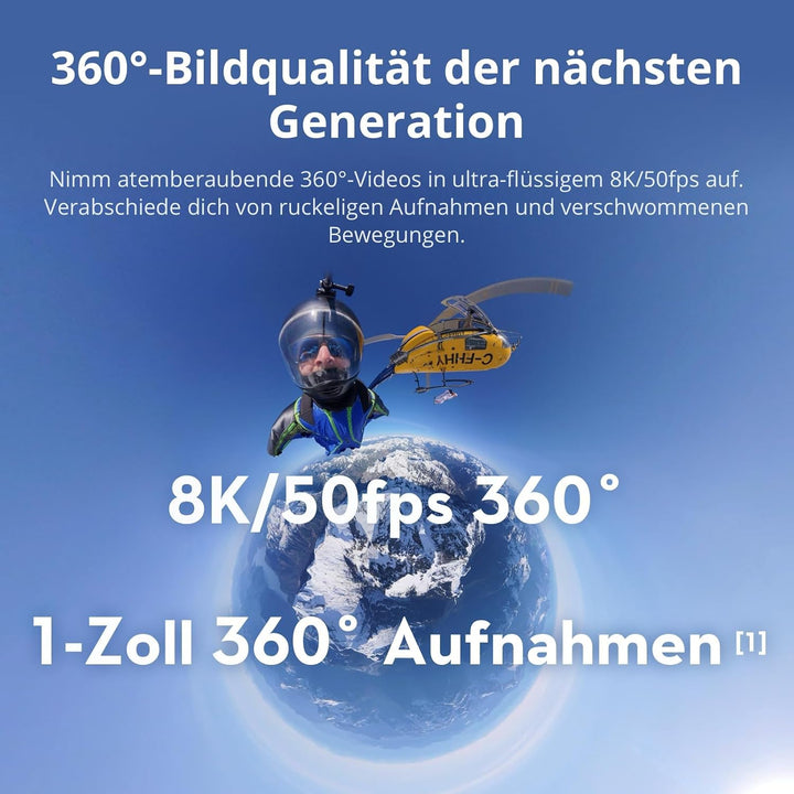 DJI Osmo 360 Essential Combo, 1,2 m unsichtbarer Selfie-Stick-Kit, 2 Akkus, Kamera 1-Zoll 360° Aufna