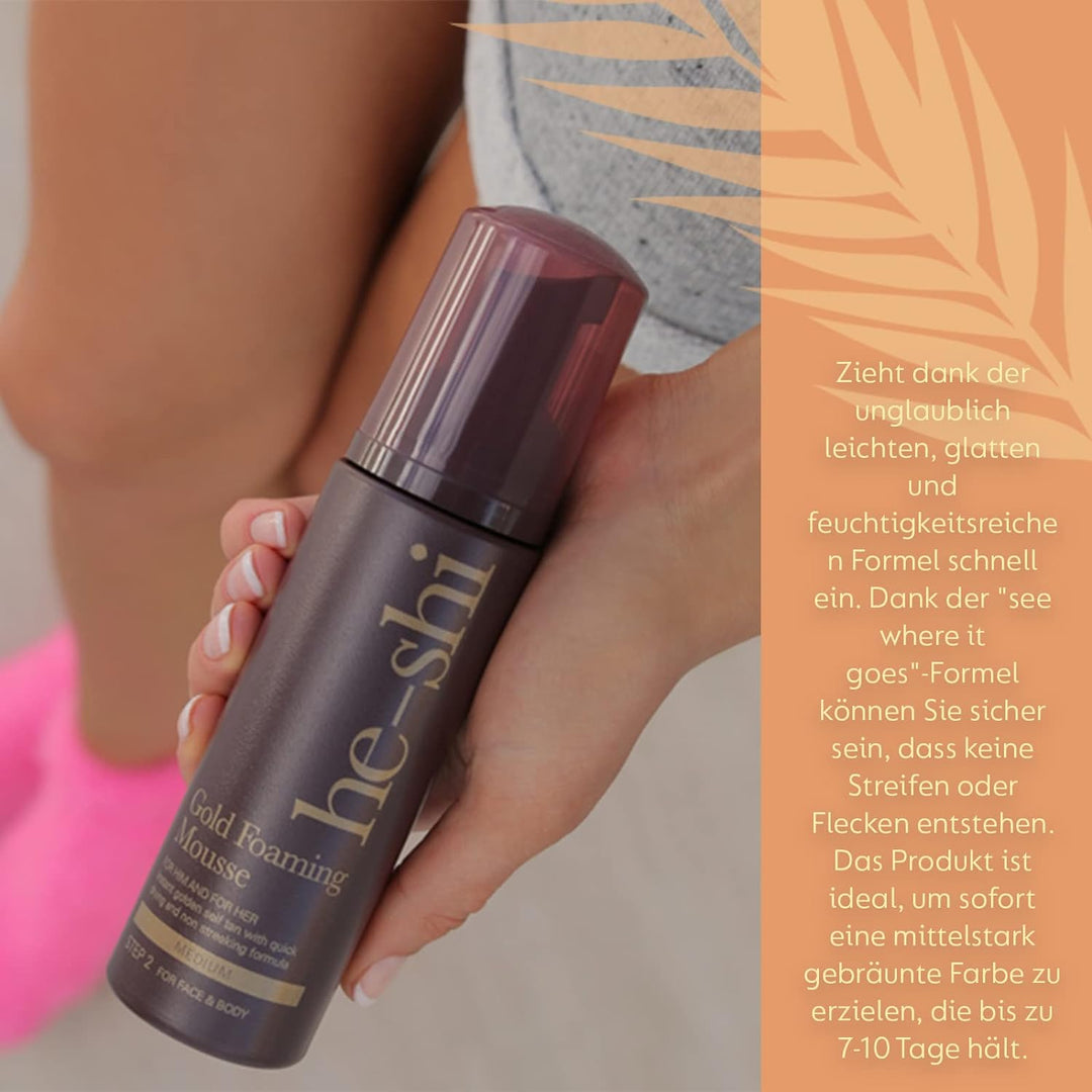 He-Shi Gold Foaming Mousse Instant Self-Tanning Foam - Kein Geruch von künstlicher Bräune - Formel f