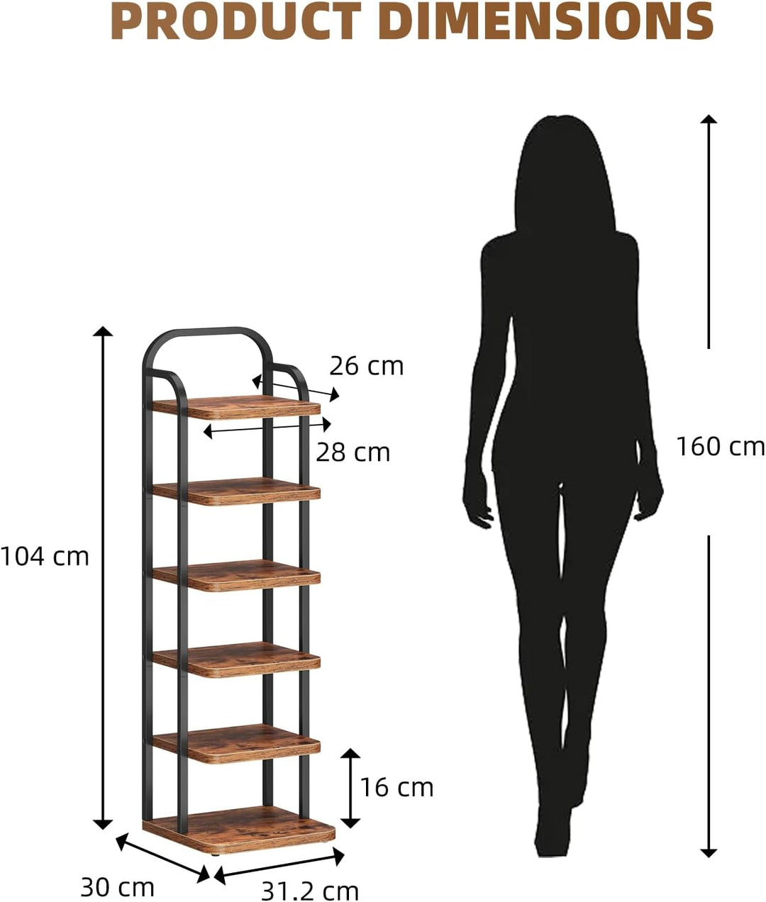 Dripex Vertikales Schuhregal mit 6 Ebenen, Schuhablage schmal Metall, Verstellbar Ablage, platzspare