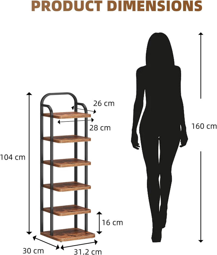 Dripex Vertikales Schuhregal mit 6 Ebenen, Schuhablage schmal Metall, Verstellbar Ablage, platzspare