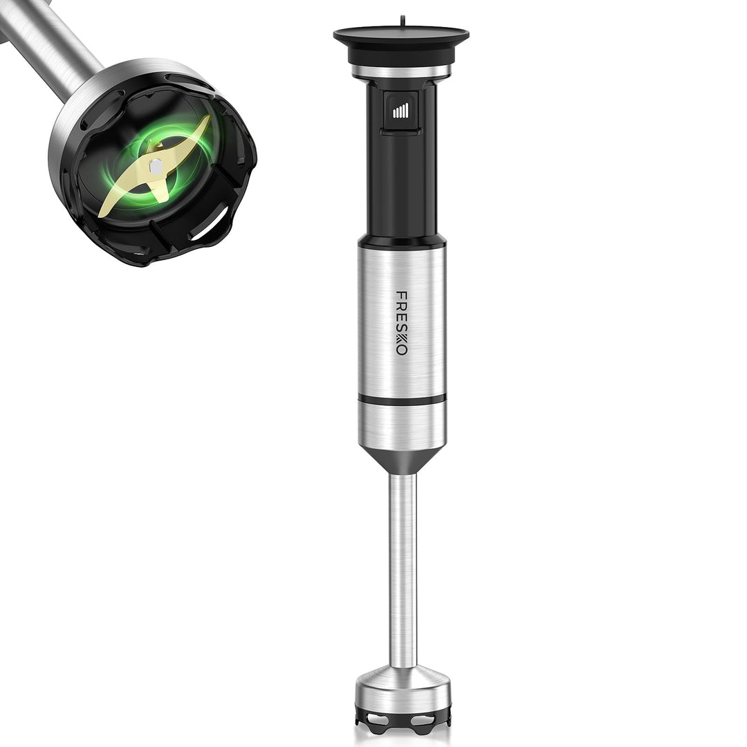FRESKO Stabmixer 1000W, Pürierstab Edelstahl mit Schutzhülle für Kochgeschirr, Stufenlos Geschwindig