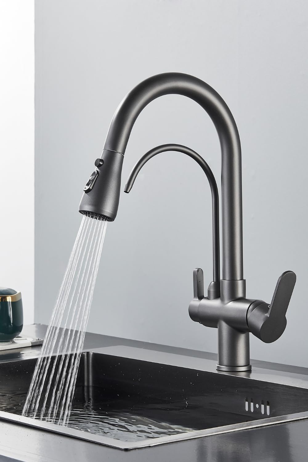 Ari 3-Wege Küchenarmatur Mit Ausziehbarer Brause Wasserhahn Küche Spültischarmatur Mischbatterie Gra