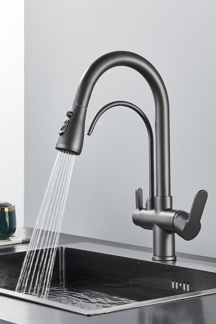 Ari 3-Wege Küchenarmatur Mit Ausziehbarer Brause Wasserhahn Küche Spültischarmatur Mischbatterie Gra