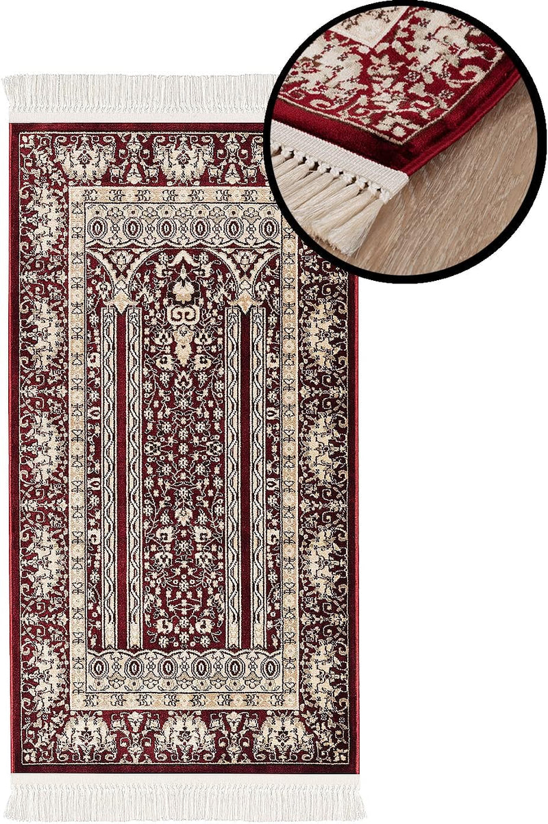 payé Teppich Gebetsteppich - Wohnzimmer Läufer Seccade Namaz - 70x125cm - Bordeaux - mit Fransen Isl