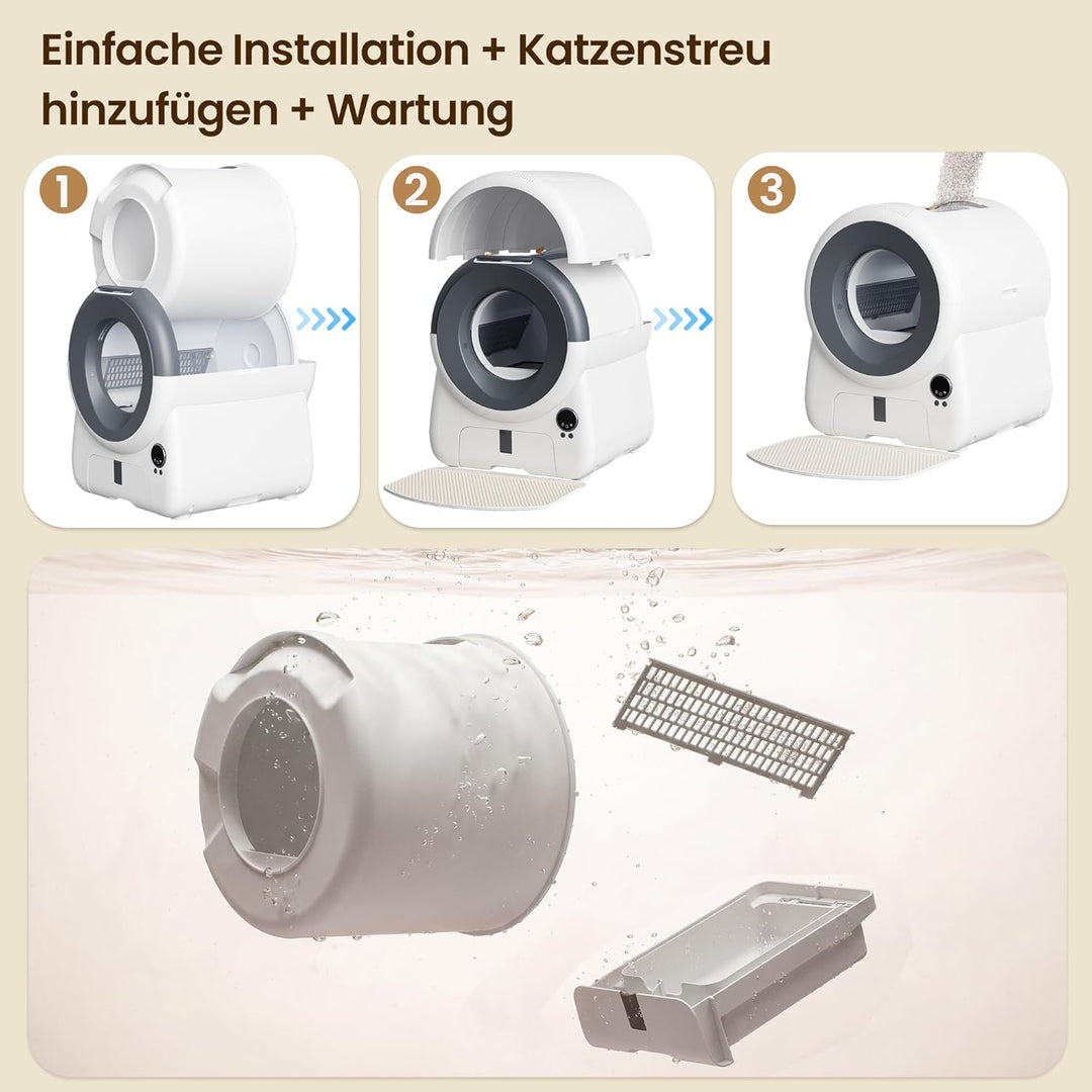 JUMMICO Automatisches Selbstreinigende Katzentoilette, XXXL 100L Innenvolumen, 12L Sammelbehälter, A