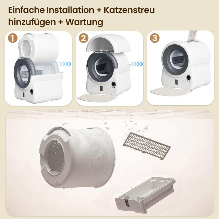 JUMMICO Automatisches Selbstreinigende Katzentoilette, XXXL 100L Innenvolumen, 12L Sammelbehälter, A