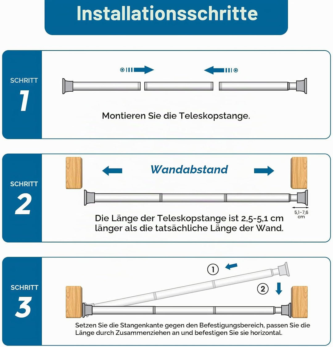 AIZESI Gardinenstange ohne Bohren 60 bis 120 cm, 1 Stück Teleskopstange, Silber duschstange ohne boh