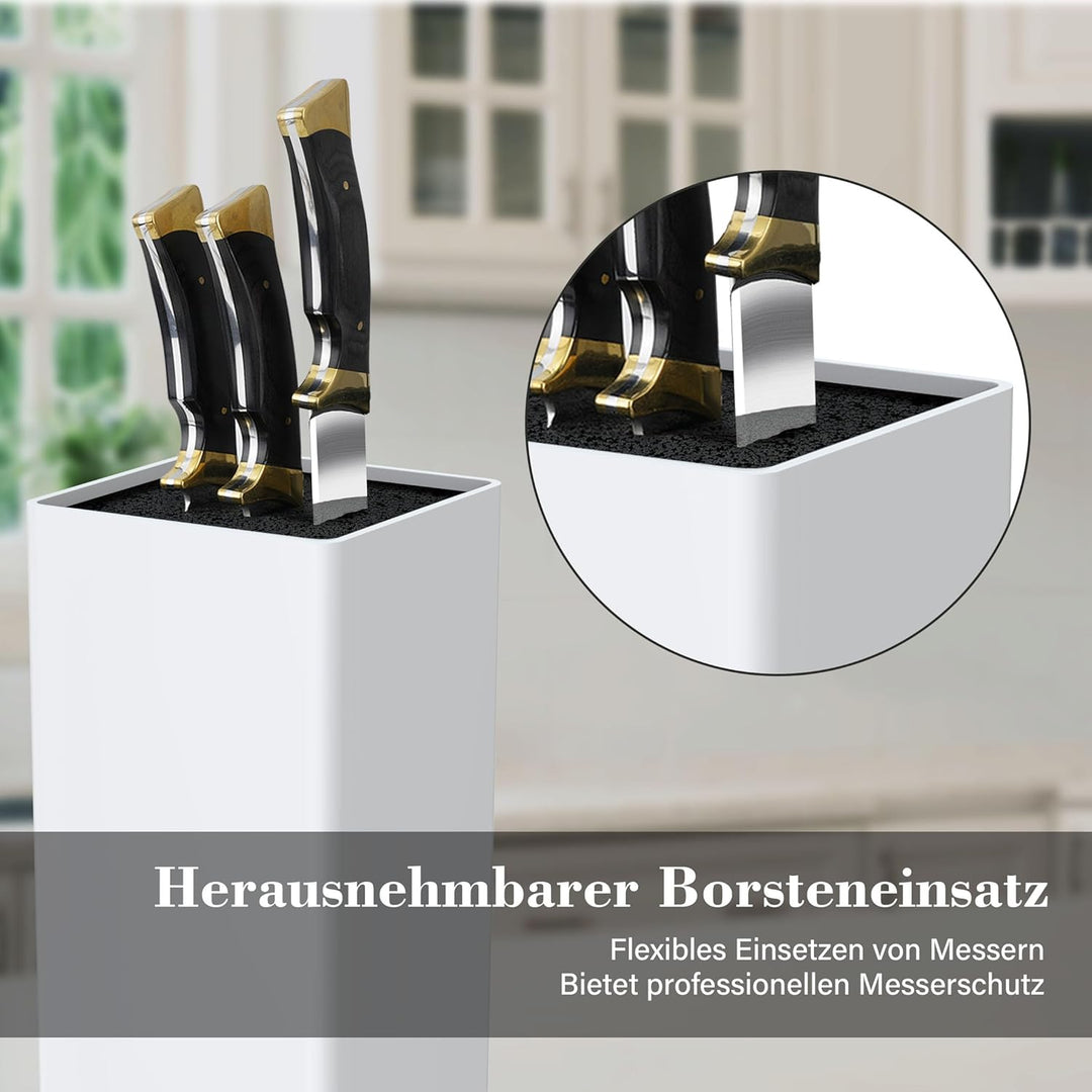 Messerblock ohne Messer, Messerblock mit Borsten Herausnehmbarer, Messerhalter Weiss für 7-10 Messer