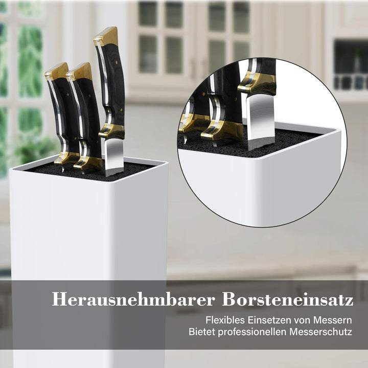 Messerblock ohne Messer, Messerblock mit Borsten Herausnehmbarer, Messerhalter Weiss für 7-10 Messer
