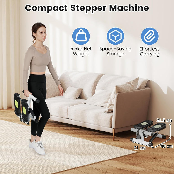 KOMFOTTEU Mini Stepper tragbar, Swing Stepper höhenverstellbar mit Widerstandsbändern, LCD-Bildschir