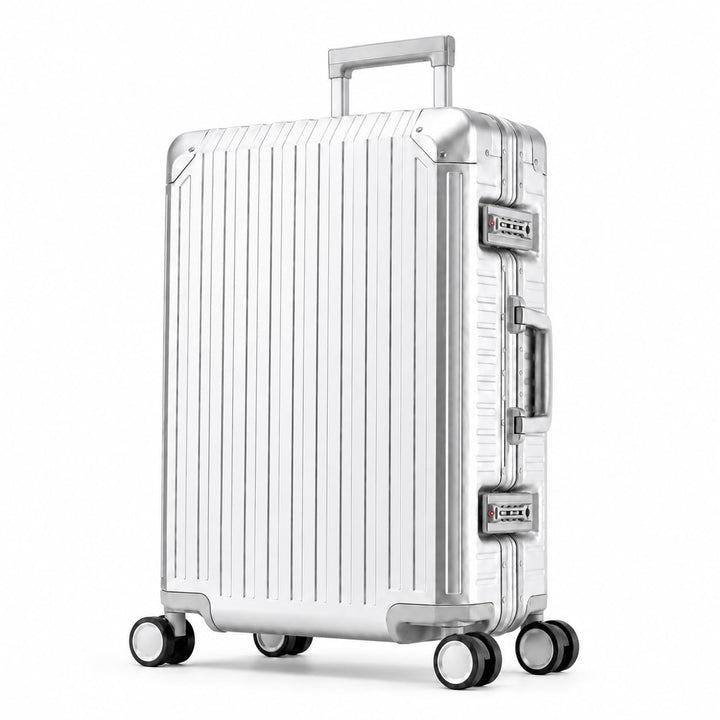Travelhouse Tokyo 100% Aluminium Reisekoffer Silber M-66cm Hartschalenkoffer 2X TSA Zahlenschloss 4