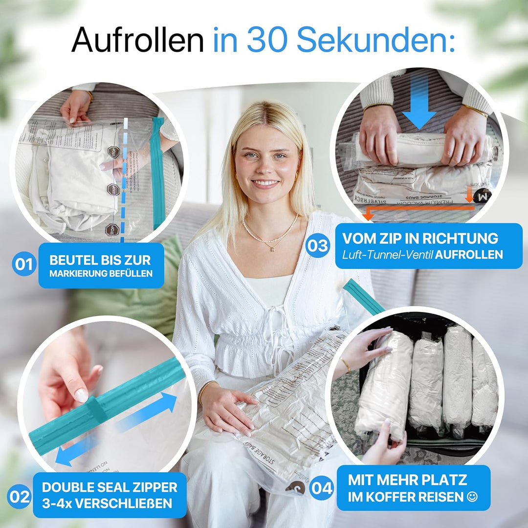 Vakuumbeutel für Kleidung Reise zum Rollen [12 Stück] in (5x 35x50 cm / 5x 40x60 cm / 2x 50x70 cm) -