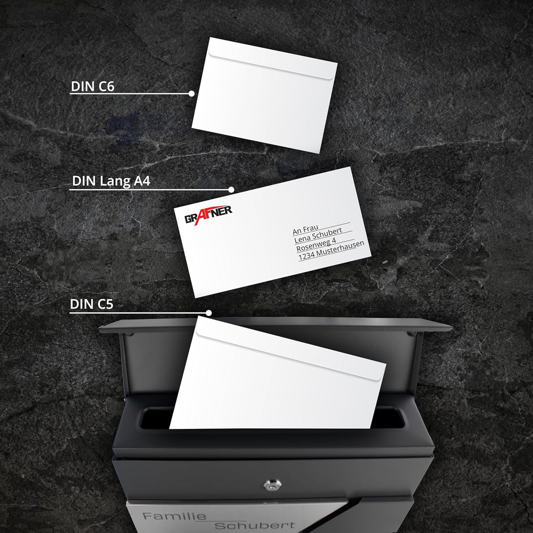 Grafner Premium Briefkasten personalisiert, RAL7016 mit Zeitungsfach und 2 Schlüssel, moderner Postk