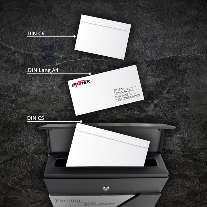 Grafner Premium Briefkasten personalisiert, RAL7016 mit Zeitungsfach und 2 Schlüssel, moderner Postk