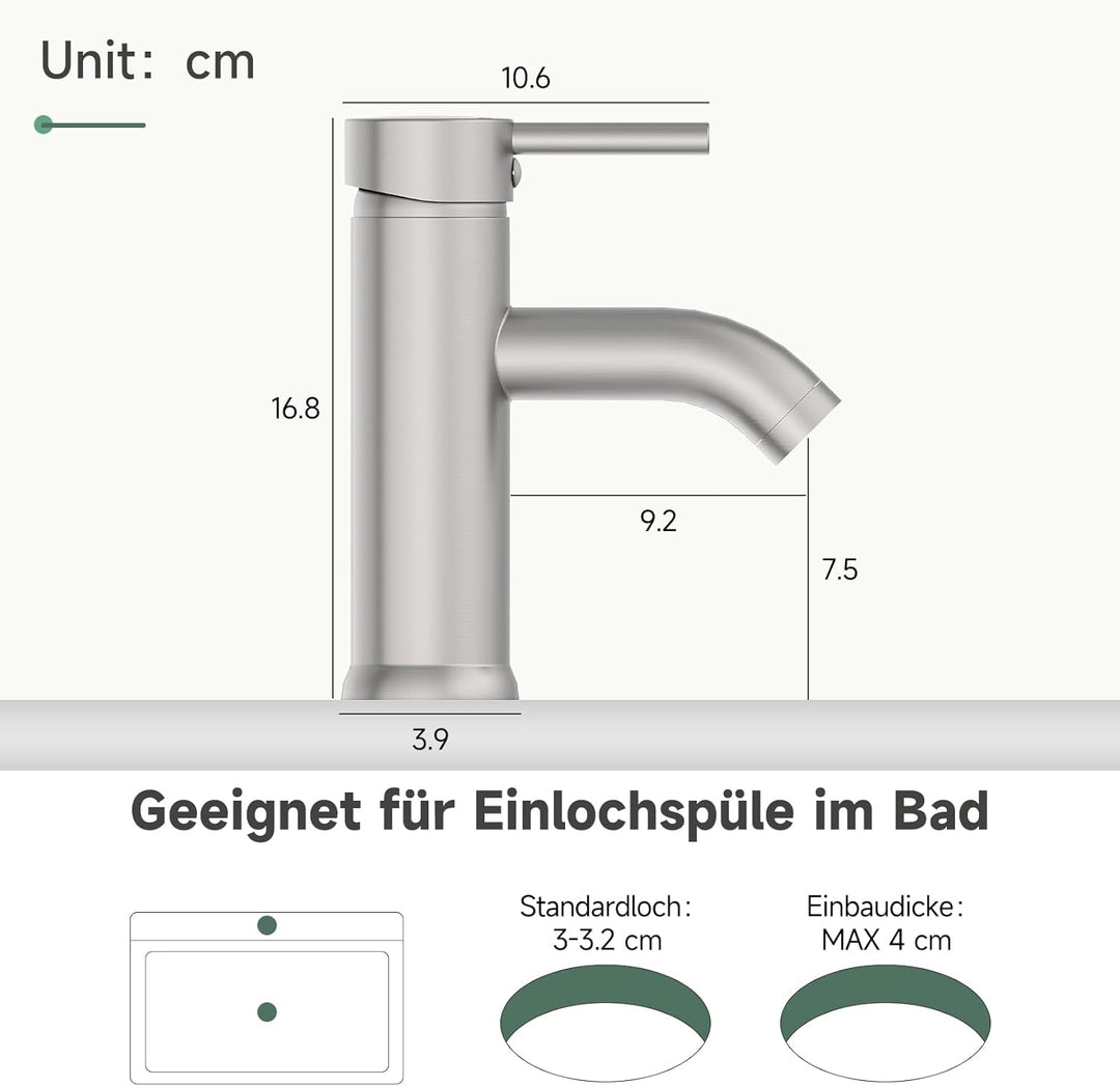 Wasserhahn Bad Gebürstet Nickel, Messing Einhebelmischer Waschbecken Armaturen, Mischbatterie Waschb
