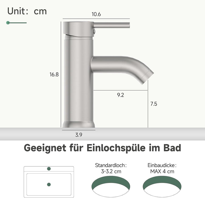 Wasserhahn Bad Gebürstet Nickel, Messing Einhebelmischer Waschbecken Armaturen, Mischbatterie Waschb